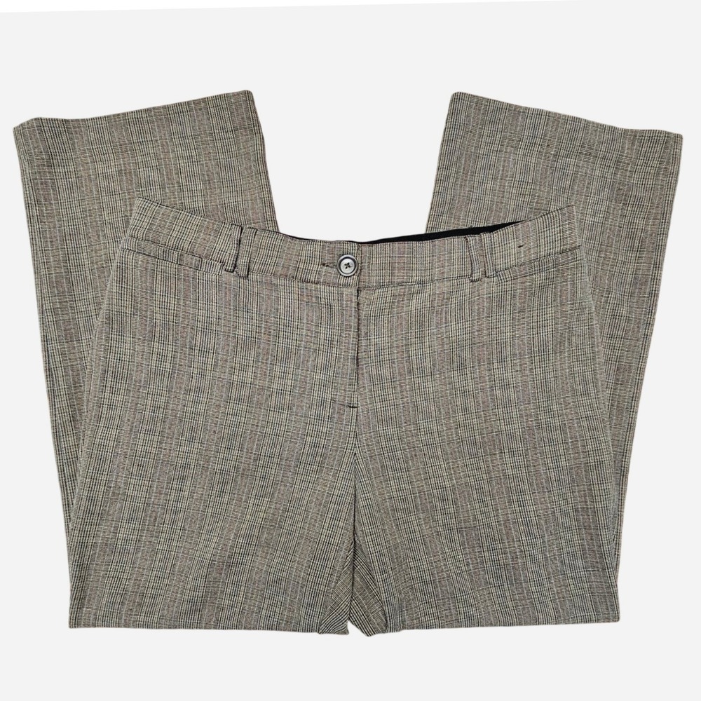 Avenue Plaid Dress Pants Women 14 Brown Gray Wide Leg Stretch Trousers Fall
